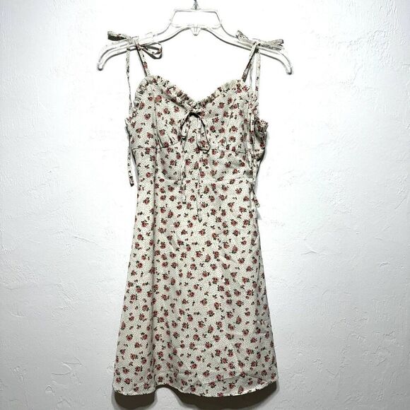 Riberry Mini Dress Slip Cream Pink Floral Tie Strap Coquette Women sz Small - Picture 1 of 9